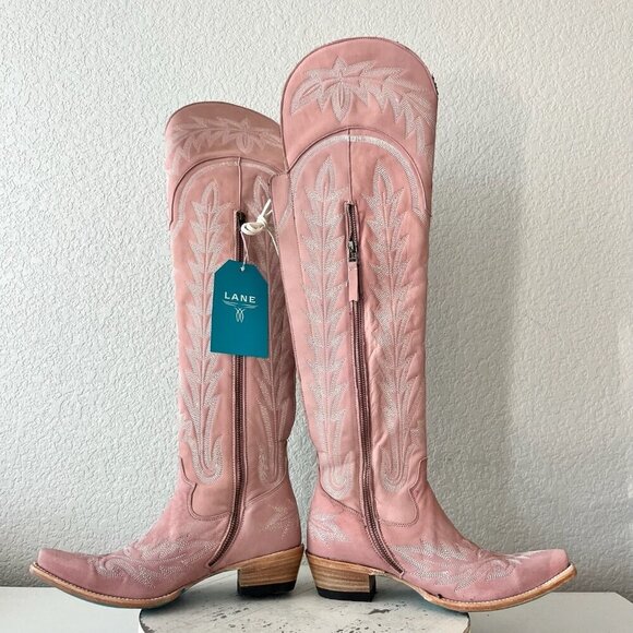 Lane LEXINGTON Over the Knee Womens Cowboy Boots 7 Pink Western Cowgirl Lace up - Picture 8 of 14